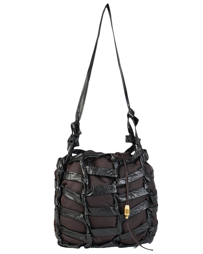Bottega Veneta Tape Leather Shoulder Bag In Black