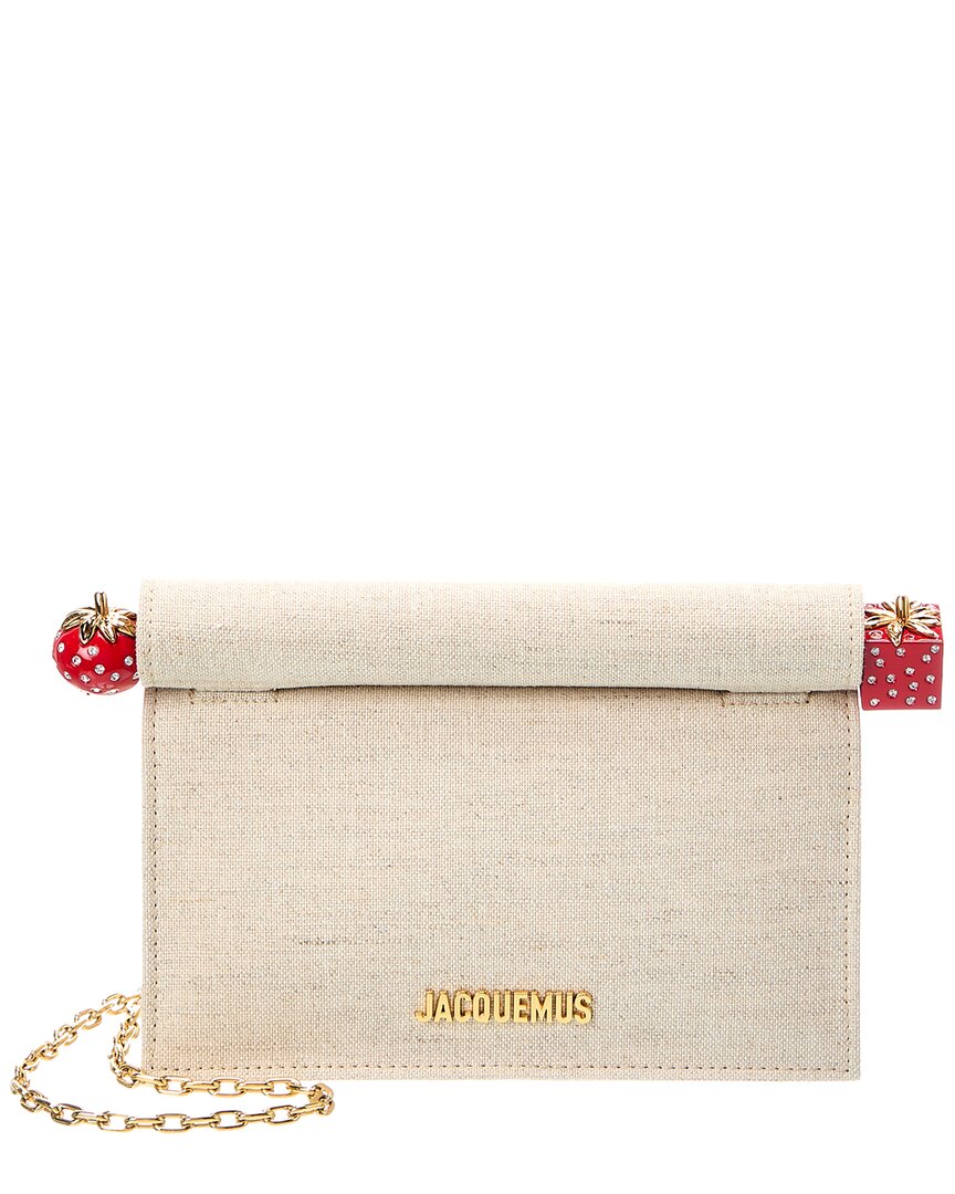 Jacquemus The Rond Carre Linen Pouchette Clutch In Sand