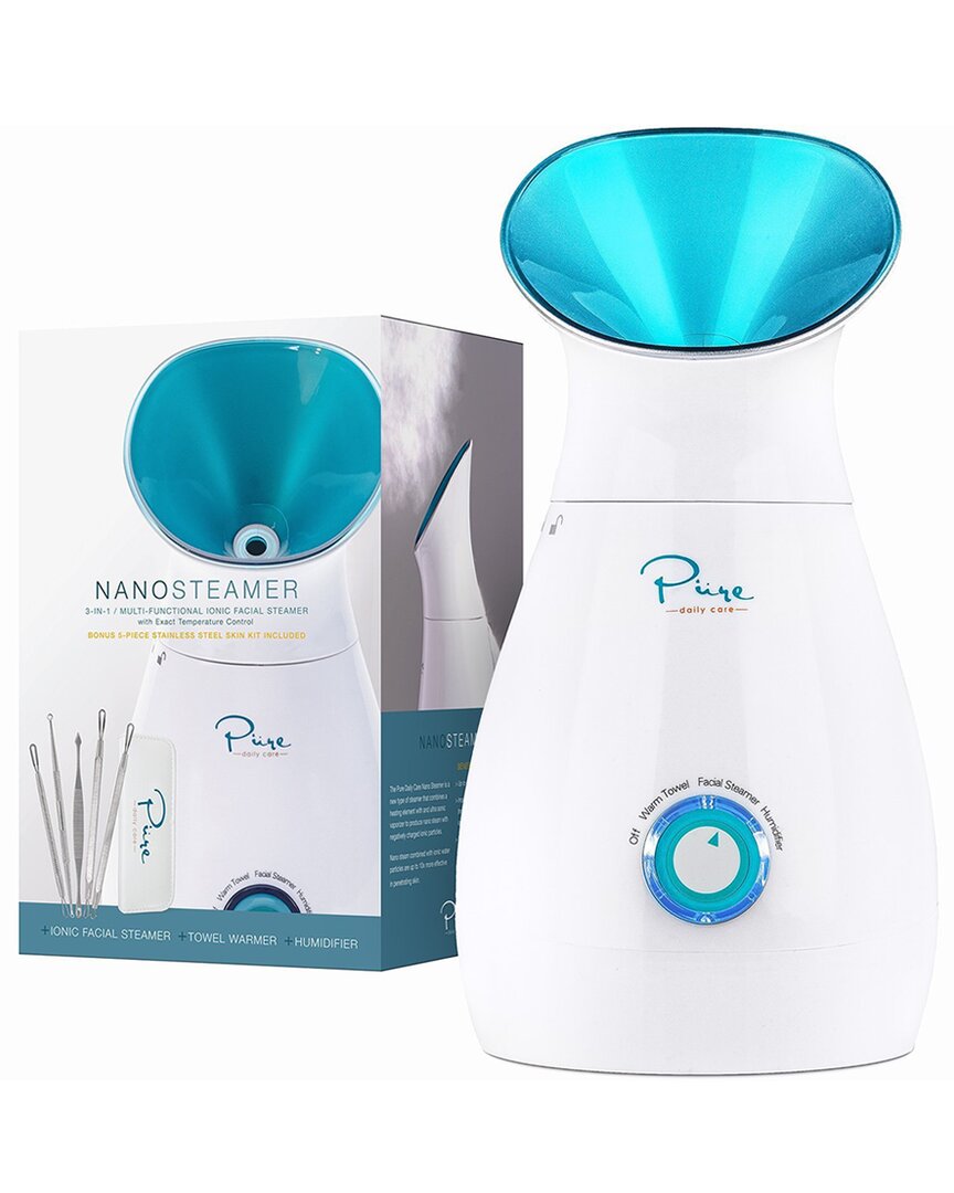 Pure Daily Care Nanosteamer - Large 3-in-1 Nano Ionic Facial Steamer With  Bonus 5pc Stainless Steel Skin Kit