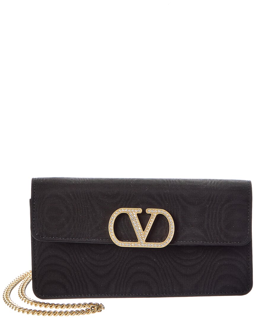 Valentino Garavani Women's Black Wallet With Chain Vlogo Signature In Moiré Fabric W - Image 4