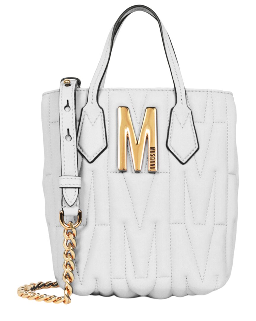 Shop Moschino Leather Satchel In White