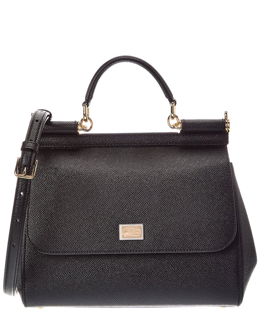 Dolce & Gabbana Sicily Large Leather Satchel In Black