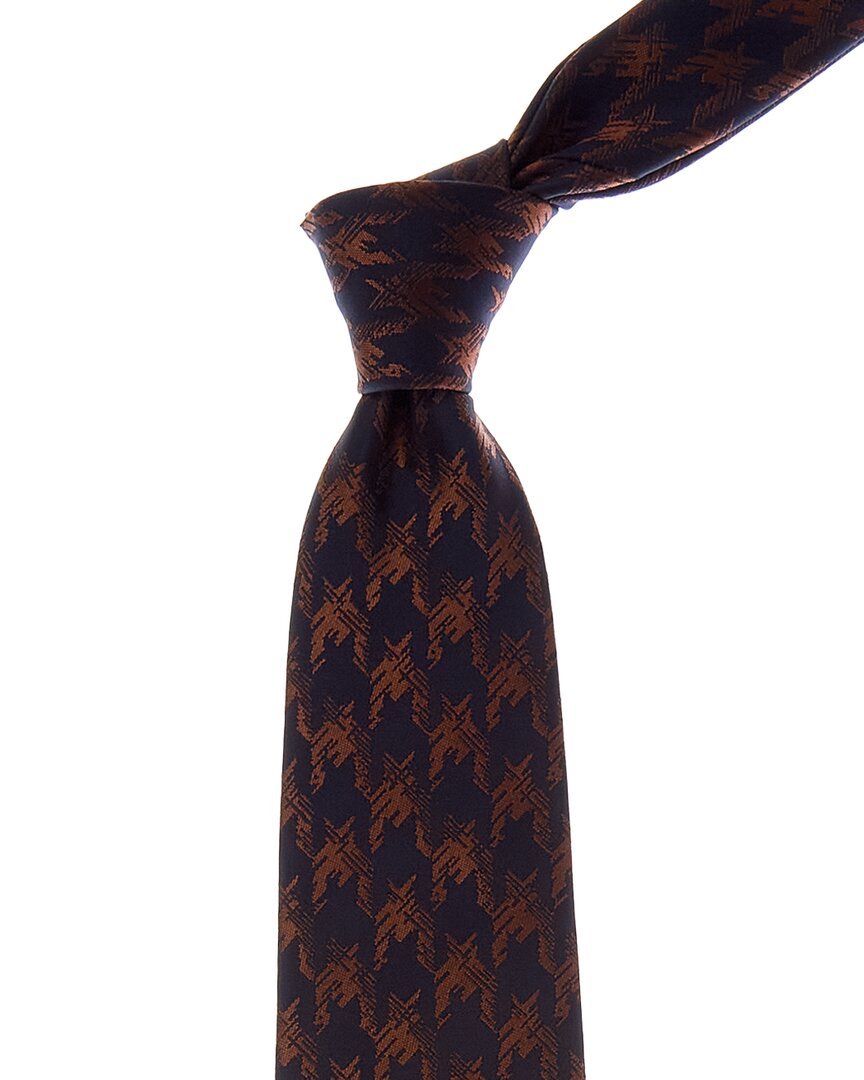 Canali Orange & Navy Houndstooth Silk Tie In Blue