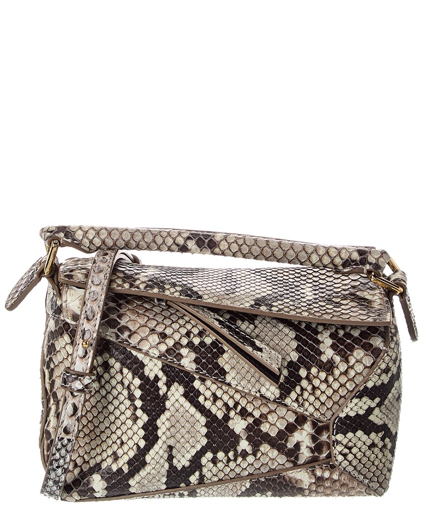 Loewe Puzzle Mini Python Shoulder Bag In White