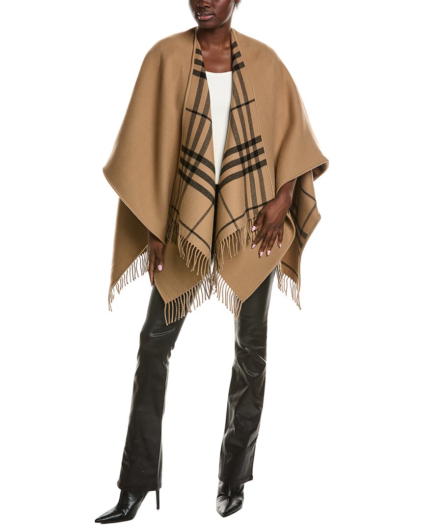 Burberry Check Wool Poncho In Brown