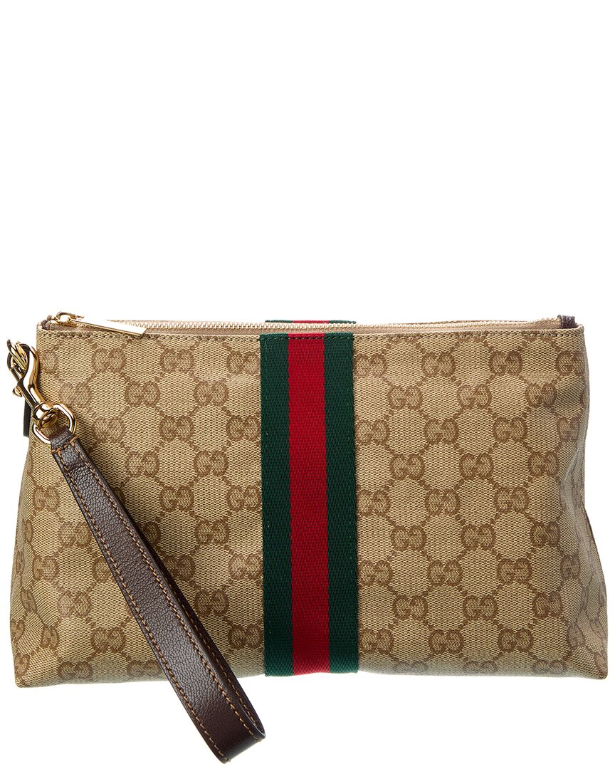 Gucci Small Gg Coated Canvas Pouch In Brown