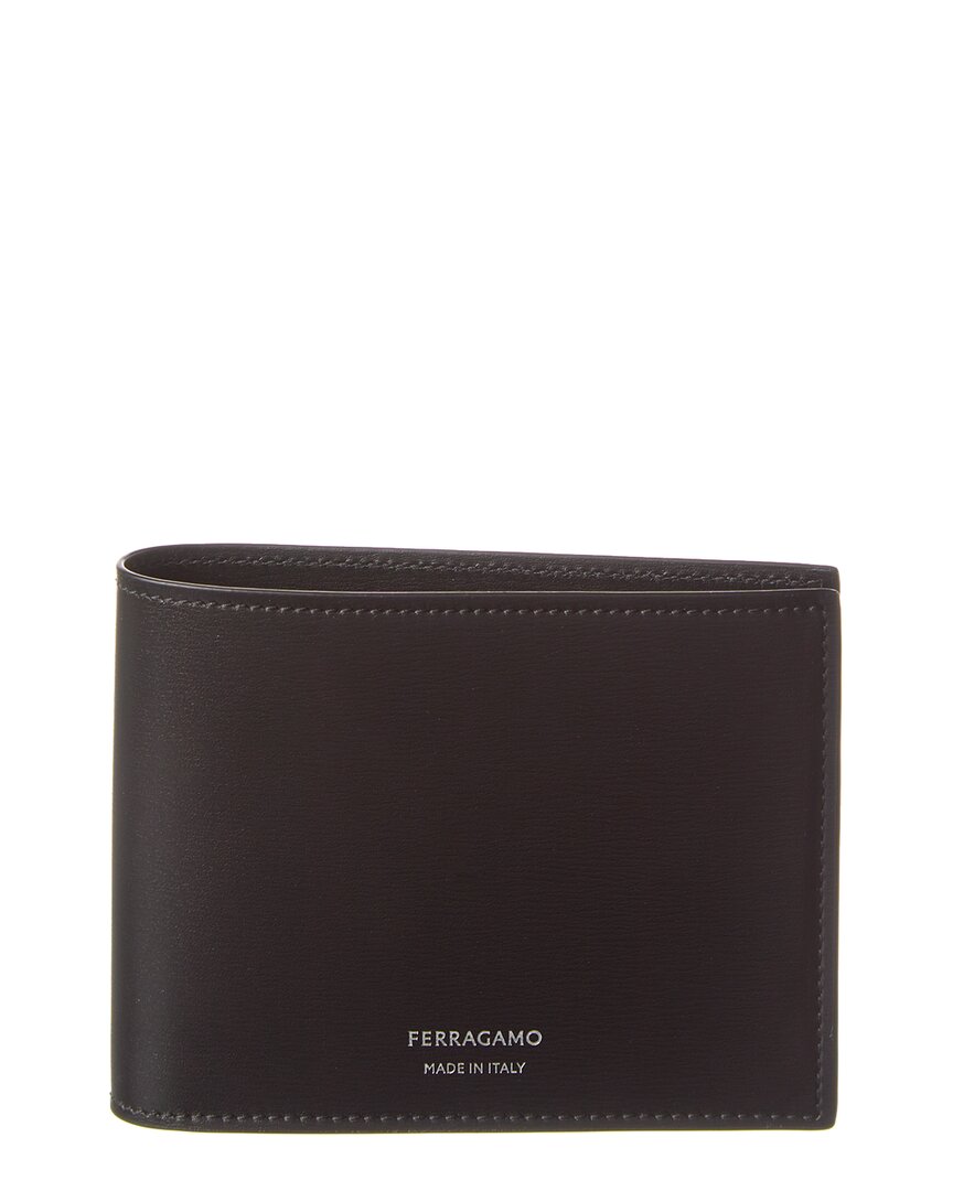 Ferragamo Bi-fold Wallet With Embossed Logo In Smooth Leather Man In Black