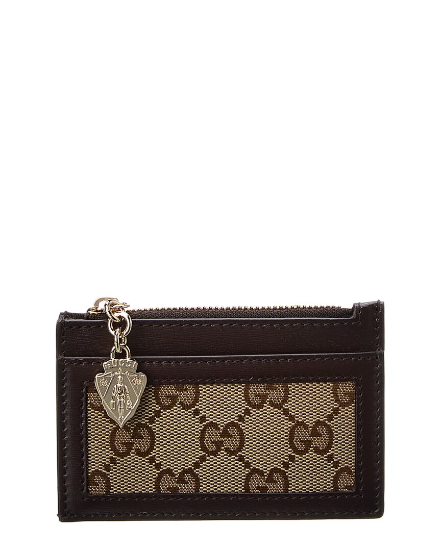 Gucci Luce Gg Canvas & Leather Card Case In Beige