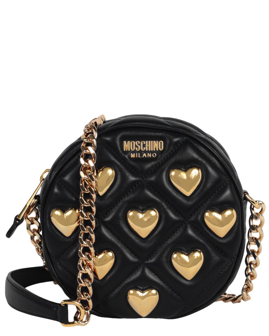 Moschino Heart-stud Leather Crossbody In Black
