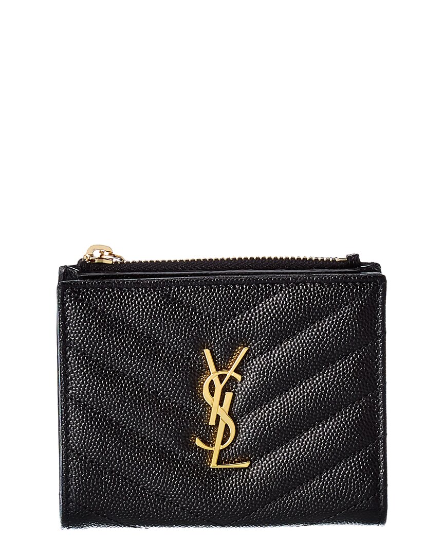 Saint Laurent Monogram Leather Card Holder In Black