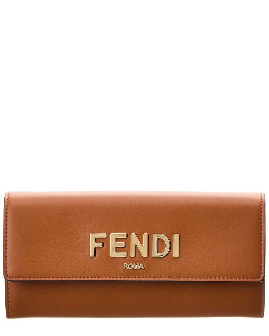 Fendi Ff Leather Continental Wallet On Chain In Brown