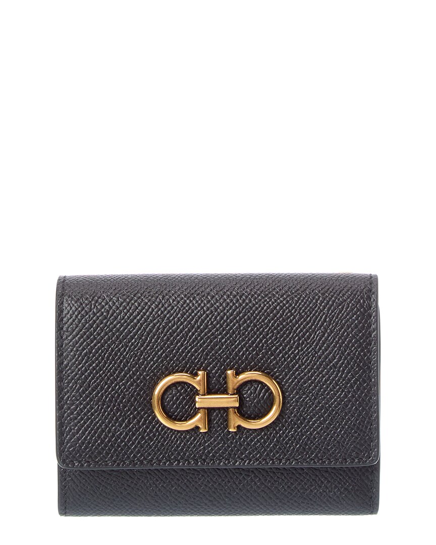 Ferragamo Gancini Leather Card Case In Black
