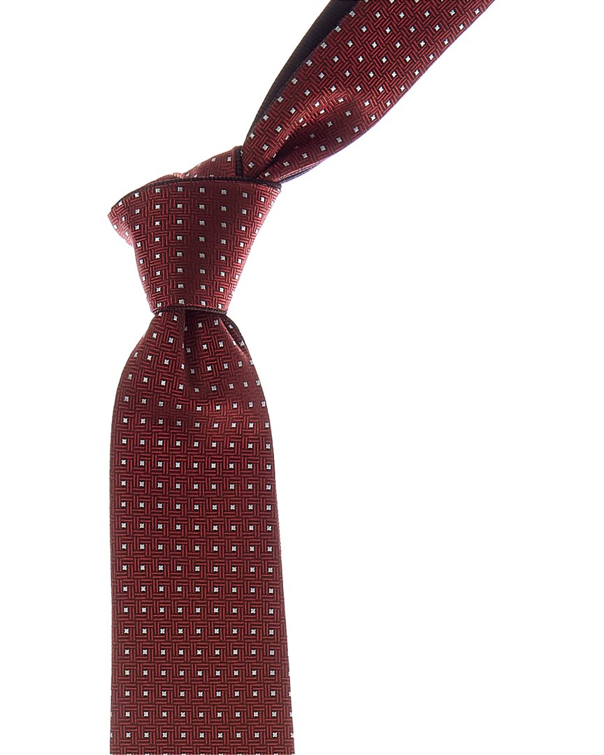 Canali Red Squares/burgundy Plaid Reversible Silk Tie