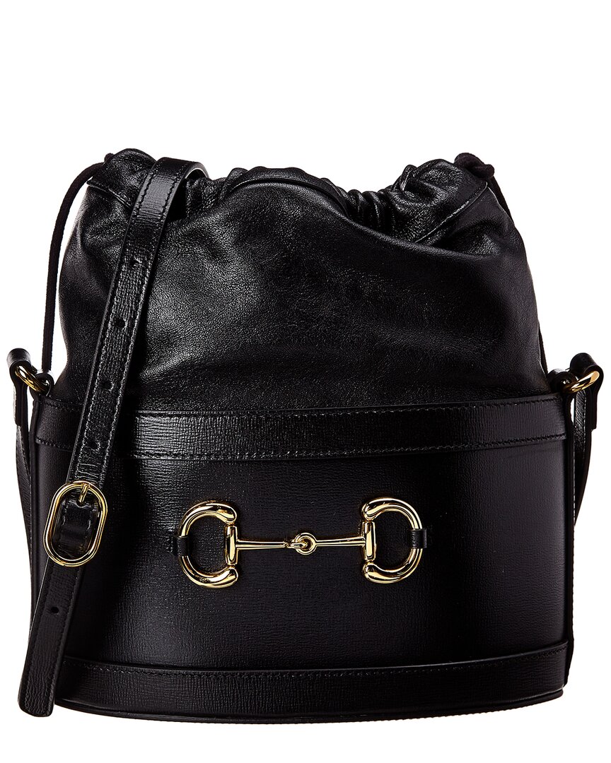 Shop Gucci Horsebit 1955 Leather Bucket Bag In Black