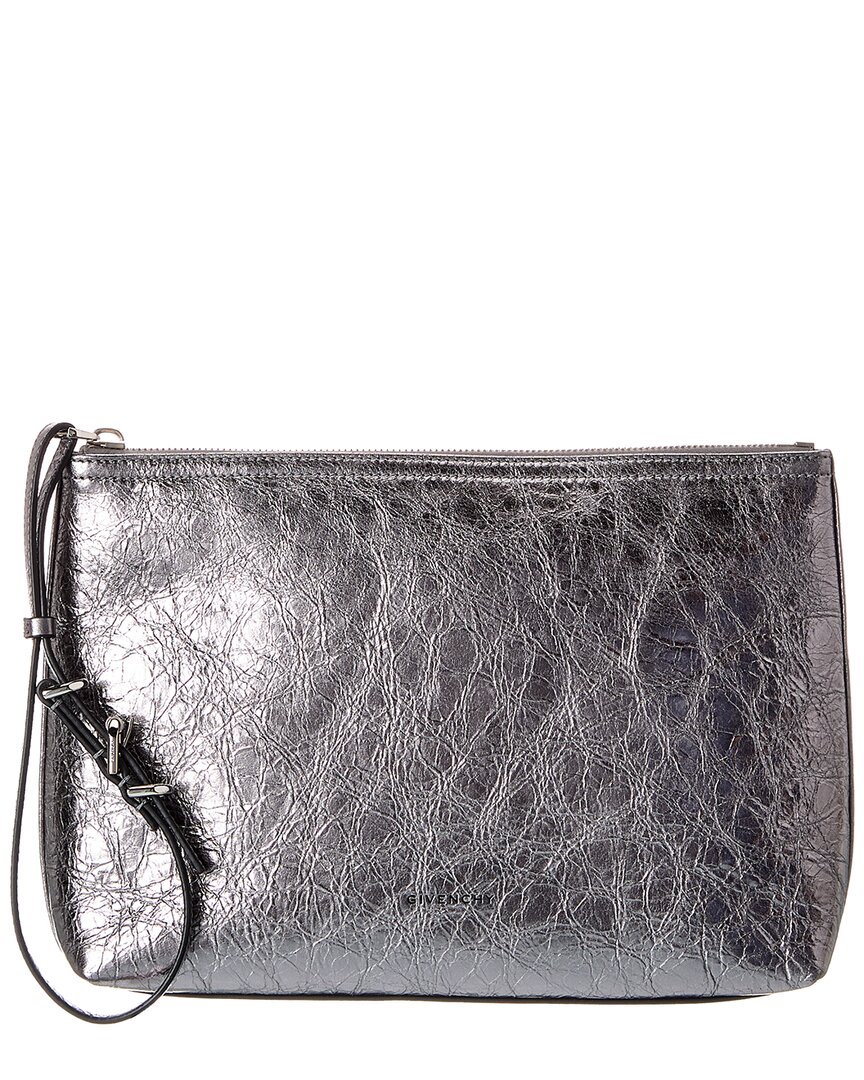 Givenchy Voyou Leather Pouch In Silver