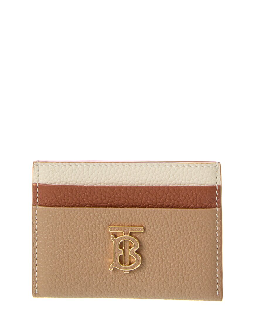 Shop Burberry Tb Leather Card Holder In Brown
