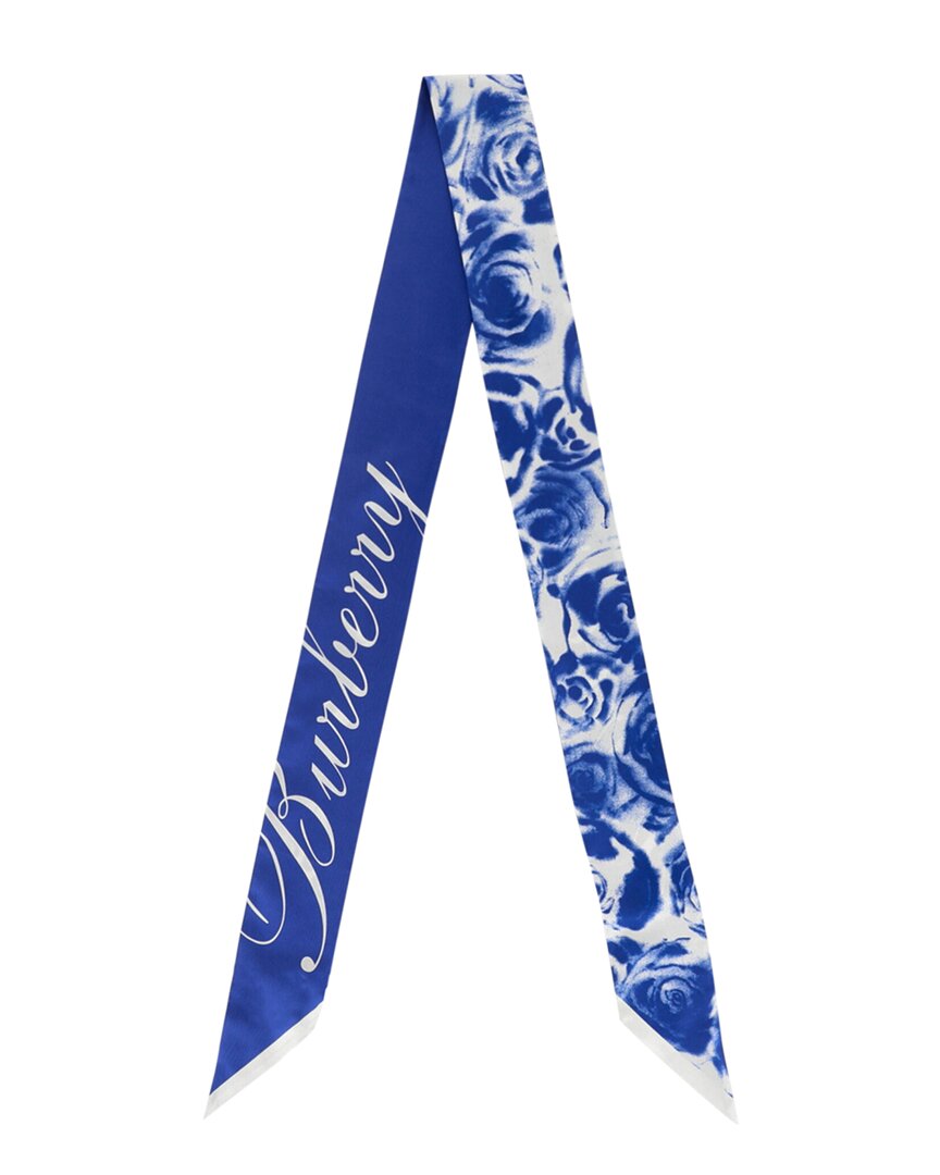 Burberry Rose-printed Silk Scarf Woman Scarf Multicolored Size - Silk In Blue