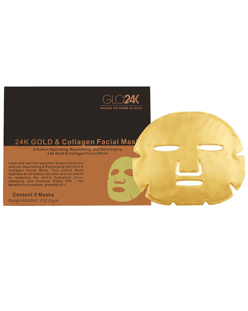 Glo24k 24k Gold & Collagen Facial Mask (pack Of 5) In White