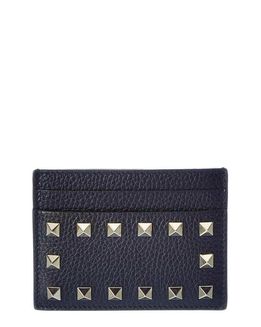Shop Valentino Rockstud Grainy Leather Card Holder In Black