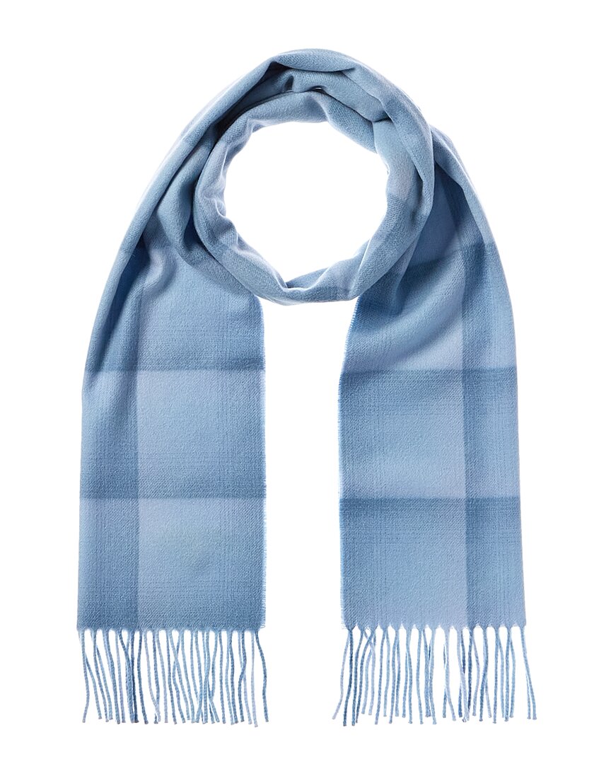 Amicale Cashmere Ombre Grid Cashmere Scarf In Blue