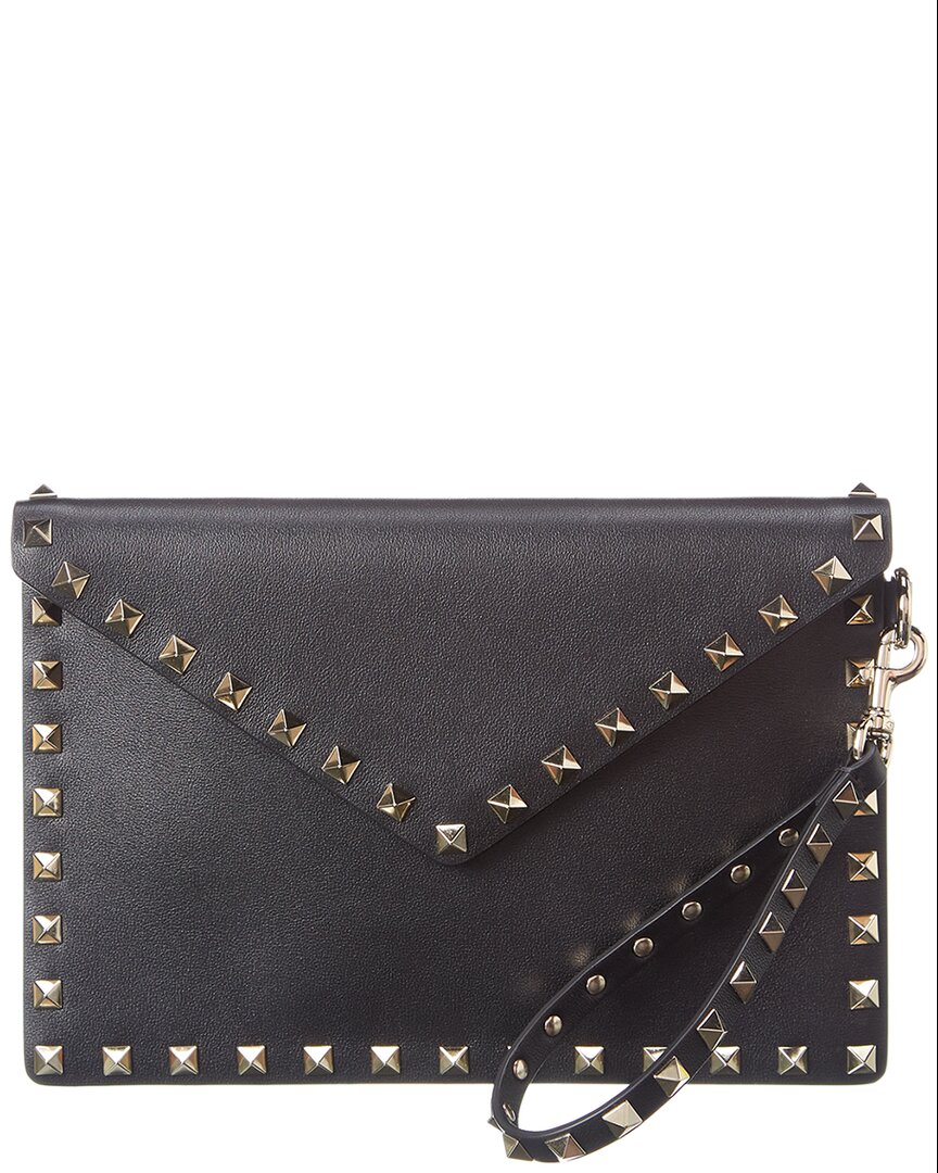 Valentino Garavani Valentino Rockstud Leather Pouch In Black