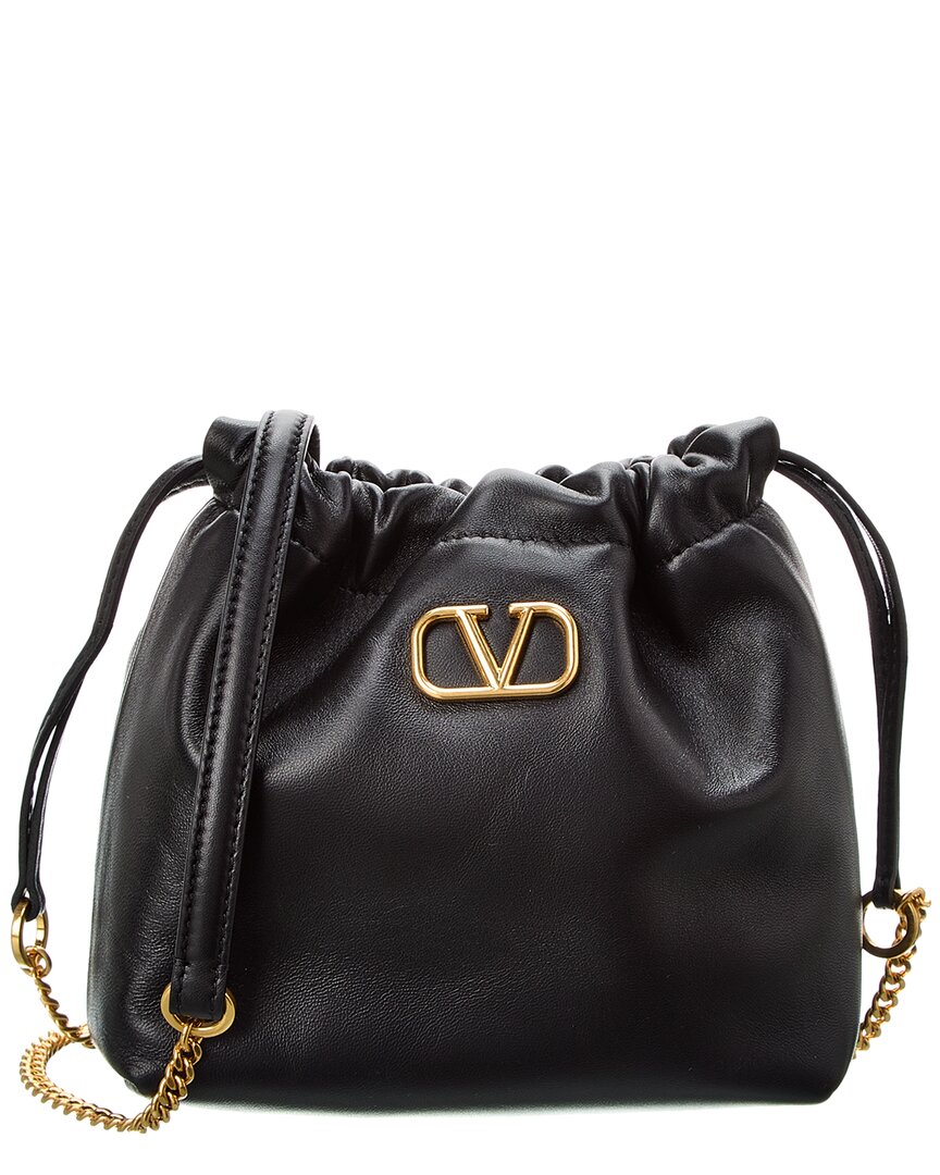 Shop Valentino Vlogo Signature Mini Leather Bucket Bag In Black