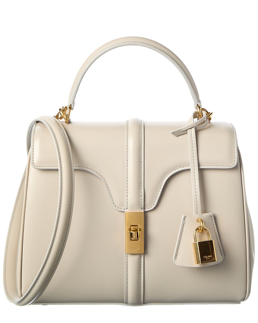 Celine 16 Small Leather Satchel In White