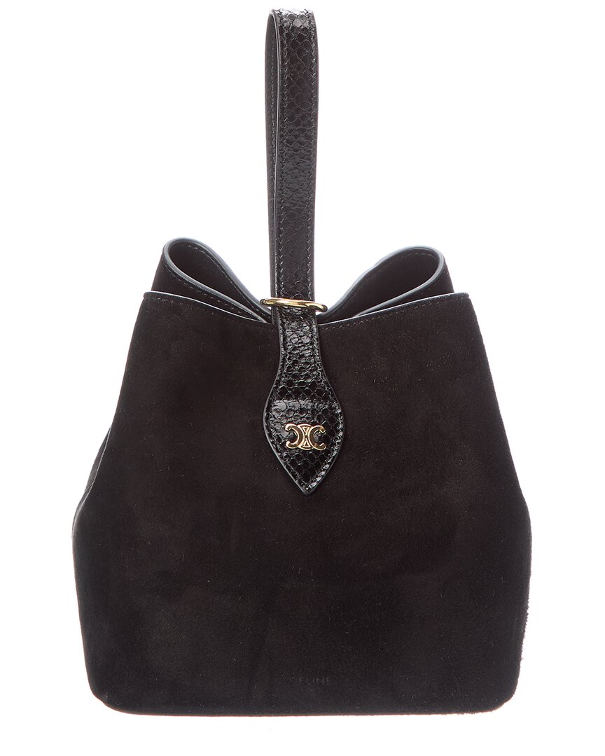 Celine Amber Suede & Python-embossed Leather Bucket Bag In Black