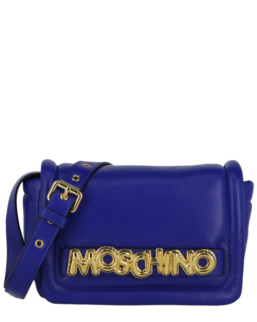 Moschino Balloon Lettering Leather Crossbody In Blue