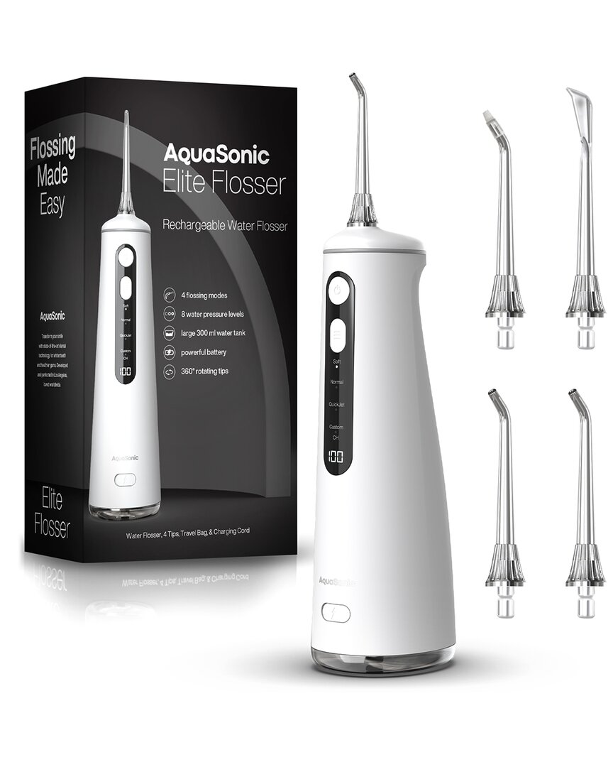Aquasonic Elite Flosser Rechargeable Water Flosser With 4 Tips In White