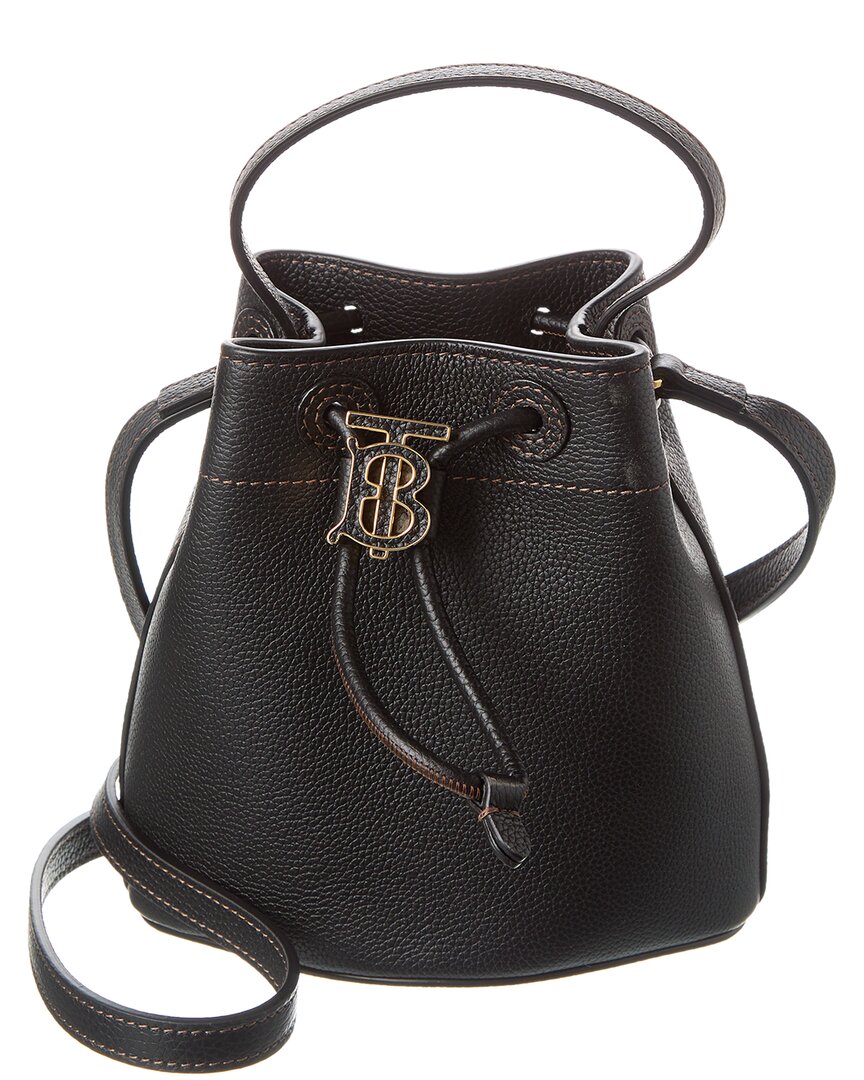 Burberry Tb Grainy Leather Bucket Bag In Black