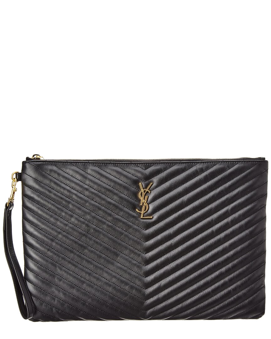 Saint Laurent Cassandre Matelassé Leather Clutch In Black