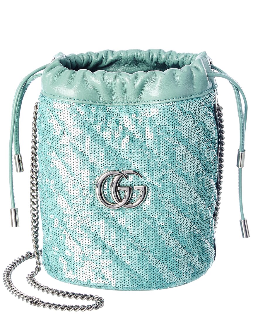 Gucci Gg Marmont Mini Sequin Bucket Bag In Blue