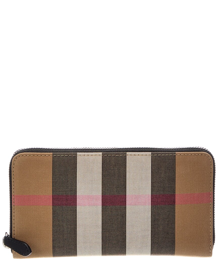 Burberry Check Canvas Zip Around Wallet In Multi