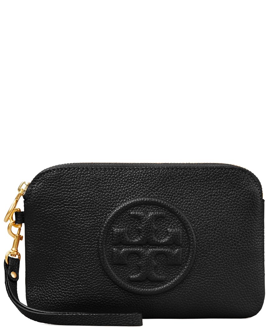 Tory Burch Perry Bombe Leather Wristlet In Black