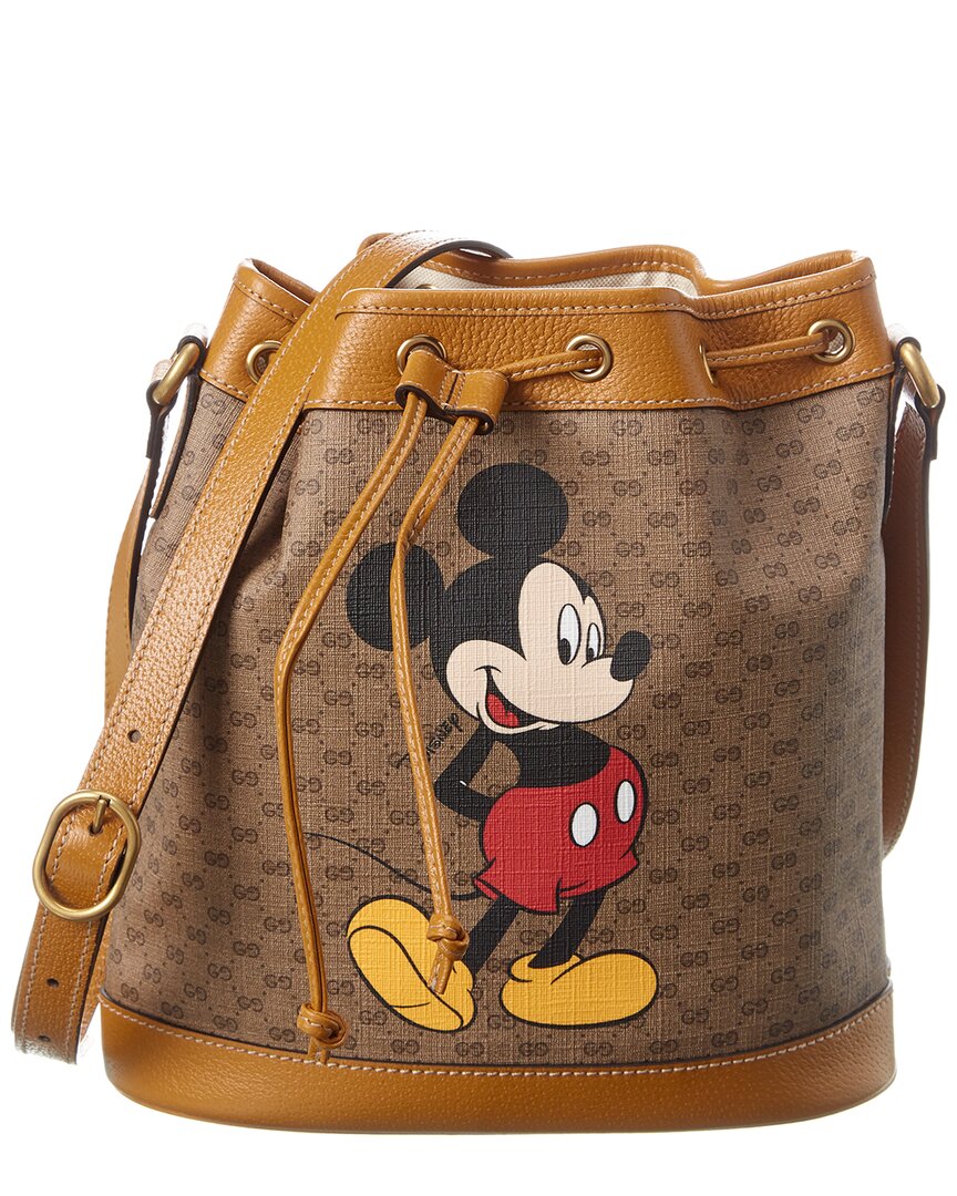 Shop Gucci X Disney Small Canvas & Leather Bucket Bag In Yellow