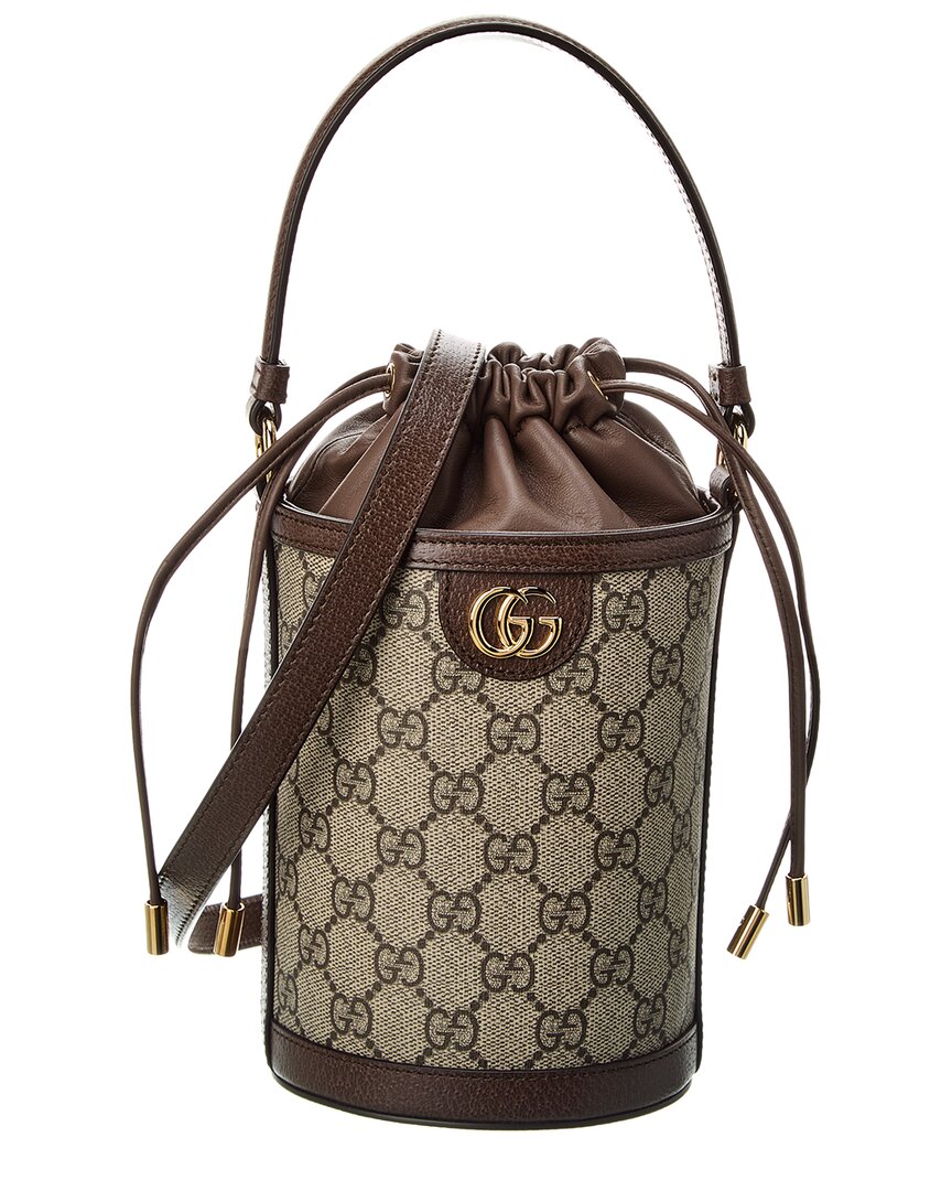 Gucci Beige Ophidia Mini Bucket Bag In Brown