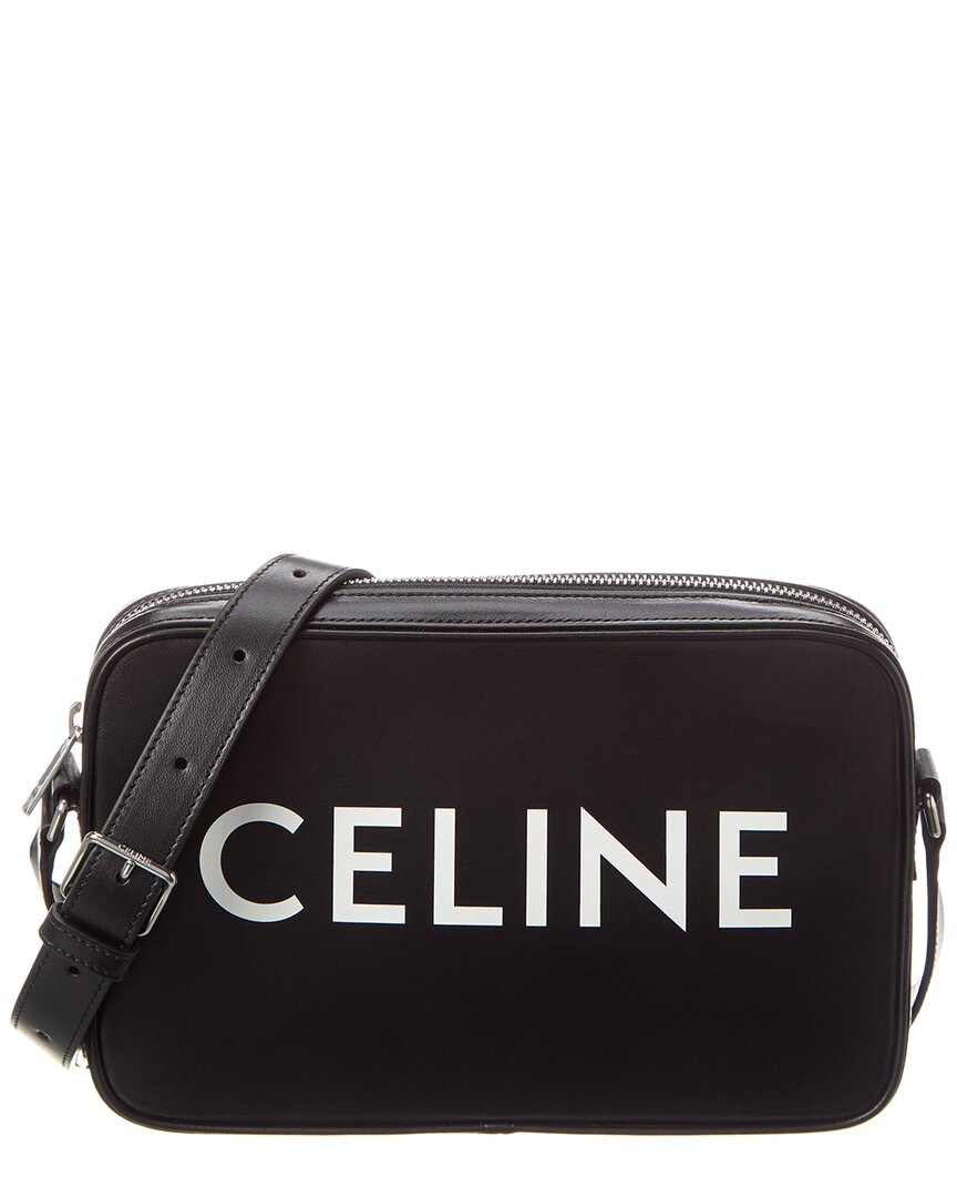 Shop Celine Logo Medium Leather Messenger Bag In Black