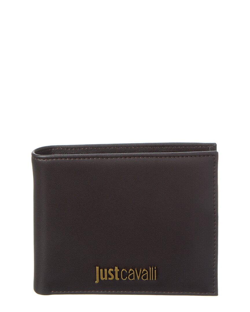 Just Cavalli Plaque Leather Bifold Wallet In Brown