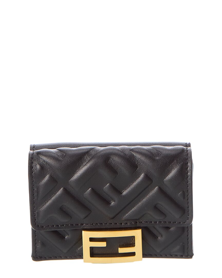 Fendi Micro Trifold Leather Wallet In Black