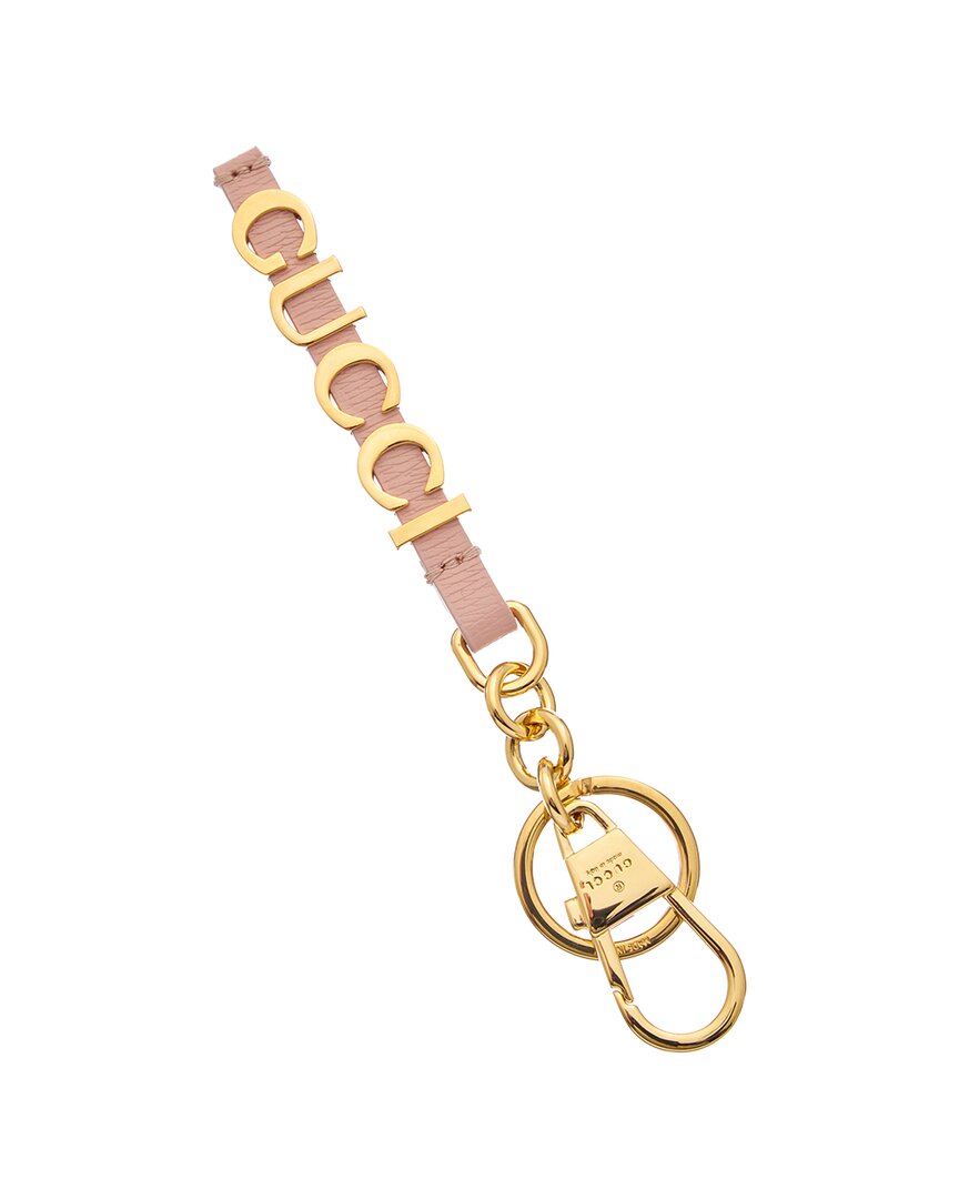 Gucci Script Leather Keychain In Pink