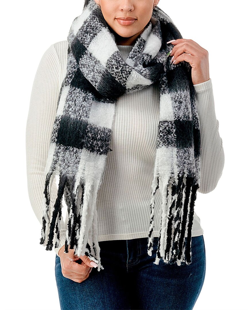 Marcus Adler Women's Cozy Plaid Blanket Scarf With Fringe In Black