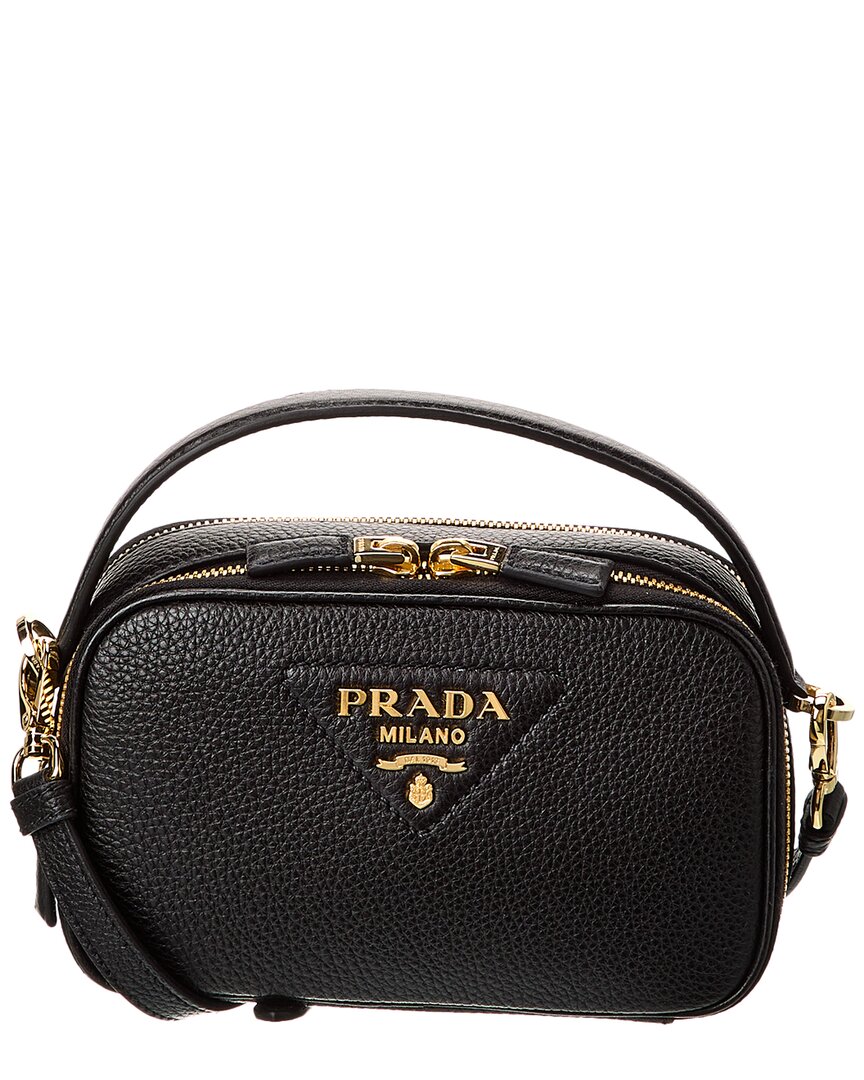 Prada Logo Leather Crossbody In Black