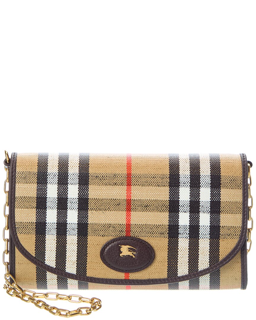 Burberry Highlands Check E-canvas & Leather Wallet On Chain In Brown