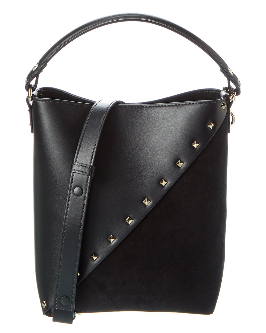 Valentino Garavani Garavani Garavani Rockstud Wispy Bucket Bag In Calfskin And Suede Woman Black Uni In Black