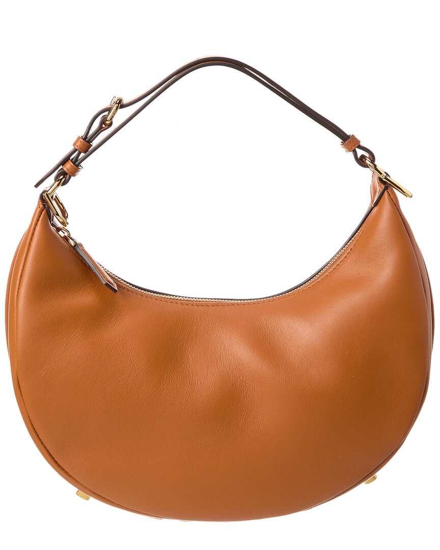 Shop Fendi Graphy Small Leather Hobo Bag In Brown