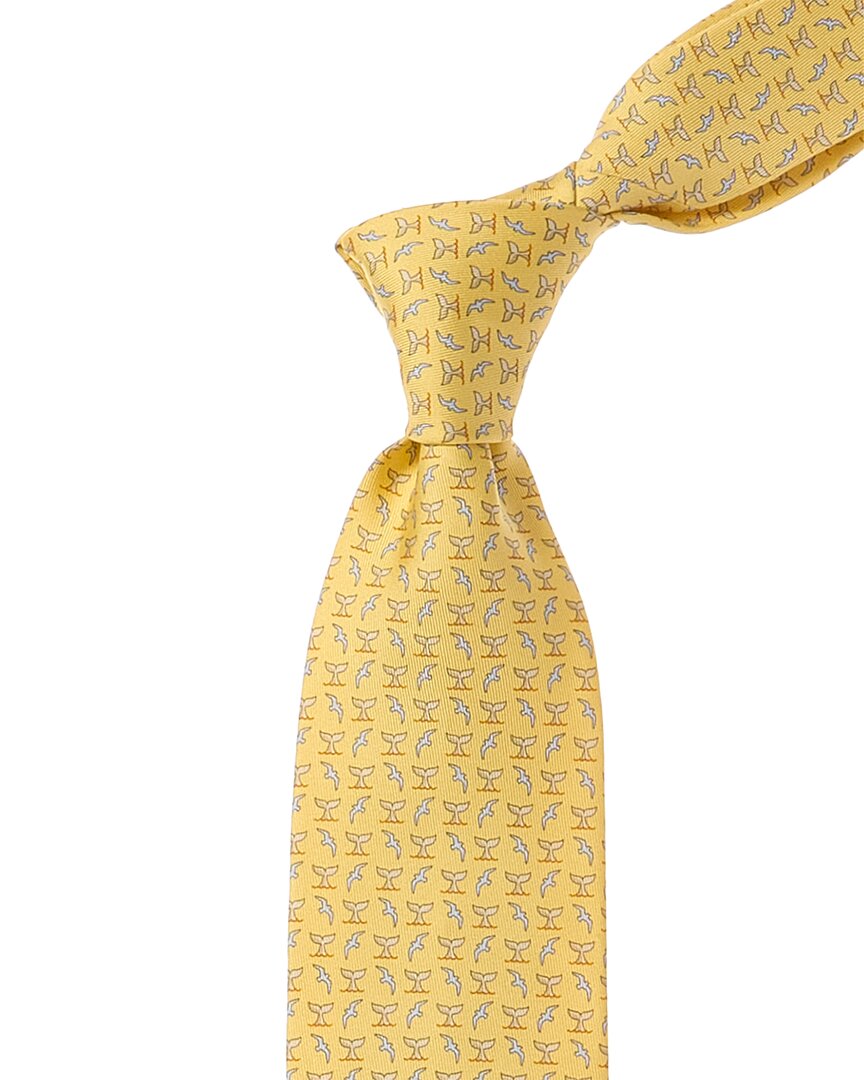 Shop Ferragamo Yellow Birds & Tails Silk Tie