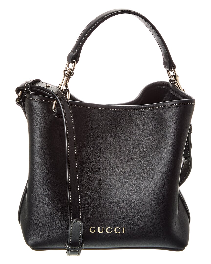 Gucci Gg Mini Emblem Leather Tote In Black