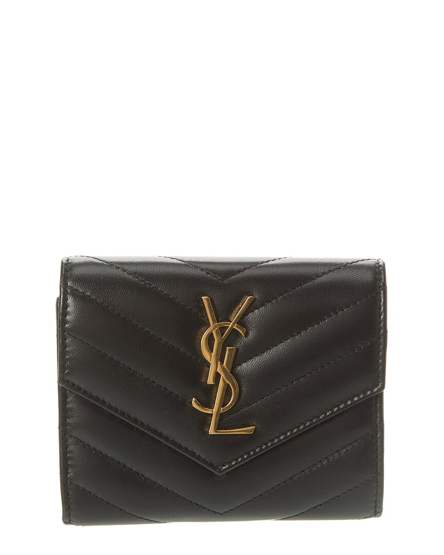 Saint Laurent Monogram Matelasse Leather Trifold Compact Wallet In Black