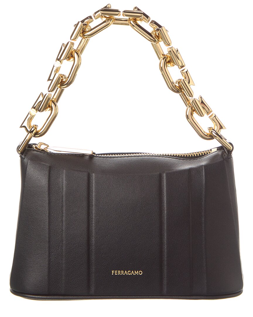 Shop Ferragamo New Gancini Chain Leather Mini Bag In Black